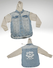 Load image into Gallery viewer, God Is Good Hooded Denim Jacket (FREE SHIPPING)