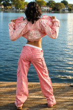 Load image into Gallery viewer, A Vibe Called Blessed - Women's Pink Denim Jacket (FREE SHIPPING)