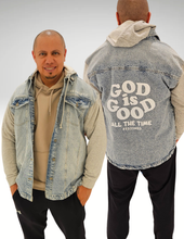 Load image into Gallery viewer, God Is Good Hooded Denim Jacket (FREE SHIPPING)
